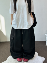 ハーディーイブンツーピンタックバルーンカーゴロングパンツ🩶🖤2カラー