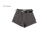 [Belt SET] ベッシー ロールアップ ウォッシング デニム ショートパンツ