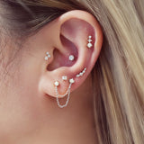 silver bezel bead stone stud rhodium plating + 925 silver earrings E065-01H