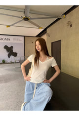 ホワイトレースホルターレイヤードショートスリーブTシャツ