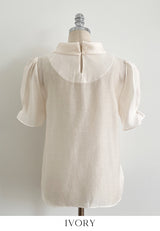 Anne Tie Pearl Puff Short Sleeve Blouse
