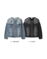 (UNISEX) No-Collar Over Denim Jacket