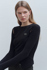 CUT OUT WRAP KNIT TOP - BLACK