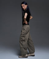 [NF] RIBBON CARGO PARACHUTE PANTS (ASH KHAKI)_F24QD867