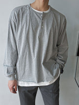 [A-T0042] レイヤードヘンリーネックTシャツ (3色)