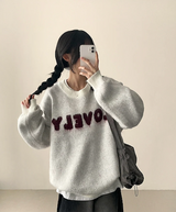 モナラブリーレタリングエンブロイダリールーズフィットラウンドニット