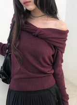 Helen Off-Shoulder Ribbon Twist Loose-Fit Knit