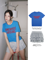 Blue Red Lettering Round Short-Sleeved Knitwear