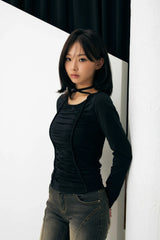 LISE SHIRRING TOP / BLACK