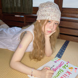 floral button beanie ivory