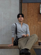 Vice shoulder half-zip muscular sleeve T-shirt