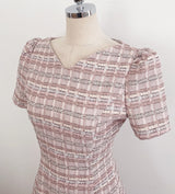 26SS★ Peniel Heart Neck Puff Tweed Flare One Piece