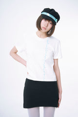 Curved  Lace Trim Mini Skirt (BLACK)