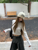 ハートプリンティド長袖クロップTシャツ