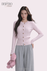 Baby Pink Cable Knit Cardigan