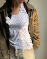 Roden Shell Button Dot Halter Sleeveless Top