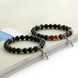 SVB-1003 Natural Stone Striped Agate Cross Onyx Bead Men's Bracelet
