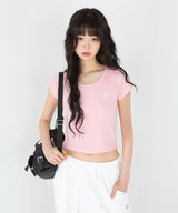 STITCH LINE CROP HALF T-SHIRT [4color]