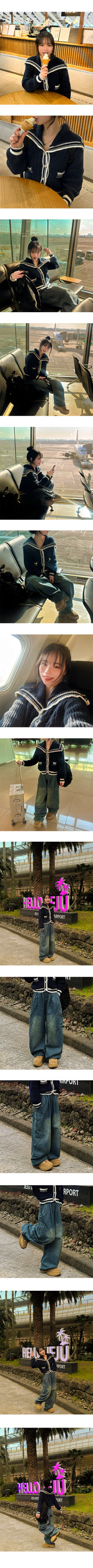 Car banding pintuck vintage washing cargo denim pants