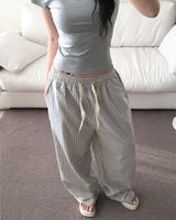 [Unisex/Summer Pants] レブリネンストライプ バンディングパンツ (4 colors)