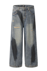 Graffiti Ripped Lantern Jeans