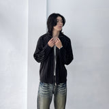 High-Neck Stripe Knit Jacket