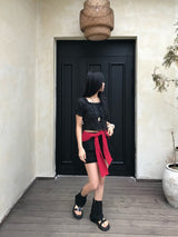Lovely Note Two-Way Square Neck Off Shoulder Ribbon BLouse