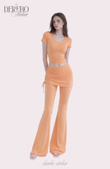 Liiv short-sleeve cap training shirring pants set (REGULAR PANTS)