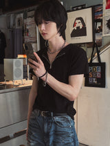 [LANARCH] ハーフジップアップ半袖Tシャツ