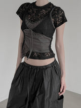 Floral Punching Lace Short Sleeve Tee