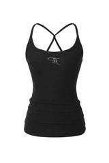Jewel cross back tank top - black