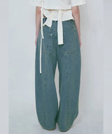 COLOR BLEACH WIDE DENIM PANTS