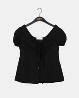 Roche Pintuck Ribbon Back Strap Button Blouse
