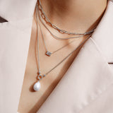 シルバーペーパークリップチェーン ロジウムメッキ + 925シルバーネックレス N067-04H