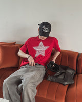 Grain Stud Washed Wide Denim Pants
