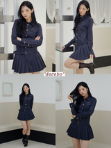 Navy Pleats Gold Shirt Wedding Guest Dress