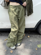 Khaki Cargo Wide Leg Straight Pants