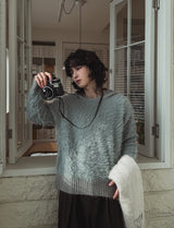 トリミングモヘアフードレイヤーニット