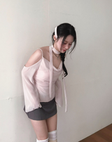 romang drape cut off-shoulder bl tie set