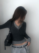 Mars Color Matching Double Button V-Neck Knit