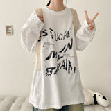 ブレット グラフィック レタリング ロングスリーブ Tシャツ (4 colors) H&L