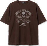 メンズコットン半袖クロップドTシャツ モーターサイクル ブラウン