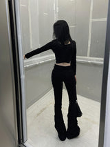 Long leg shirring silhouette pants