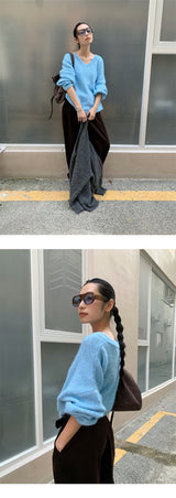 Easy V-neck loose fit V-neck knitwear