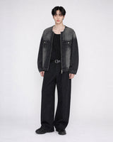 (UNISEX) No-Collar Over Denim Jacket