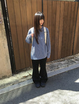 ビーダイアゴナルヘンリーネックボーダー長袖Tシャツ