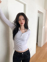 Unbalance Button Slim Rib T-shirt (5color)