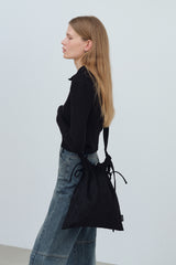 SUEDE STRING SHOULDER BAG - BLACK