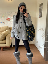 turtleneck button oversized-fit half cardigan