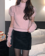 Ond Angora Half Turtleneck Knit Warmer Set